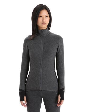 Icebreaker RealFleece™ Merino Descender Long Sleeve Zip Női Kabát Fekete | HU 1648YXFU